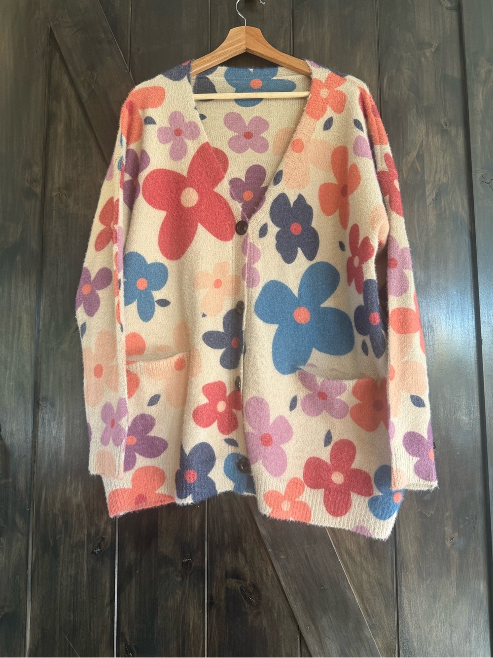 Vintage Style Oversized Retro Floral Knit Cardigan Premium Cotton Wool Blend
